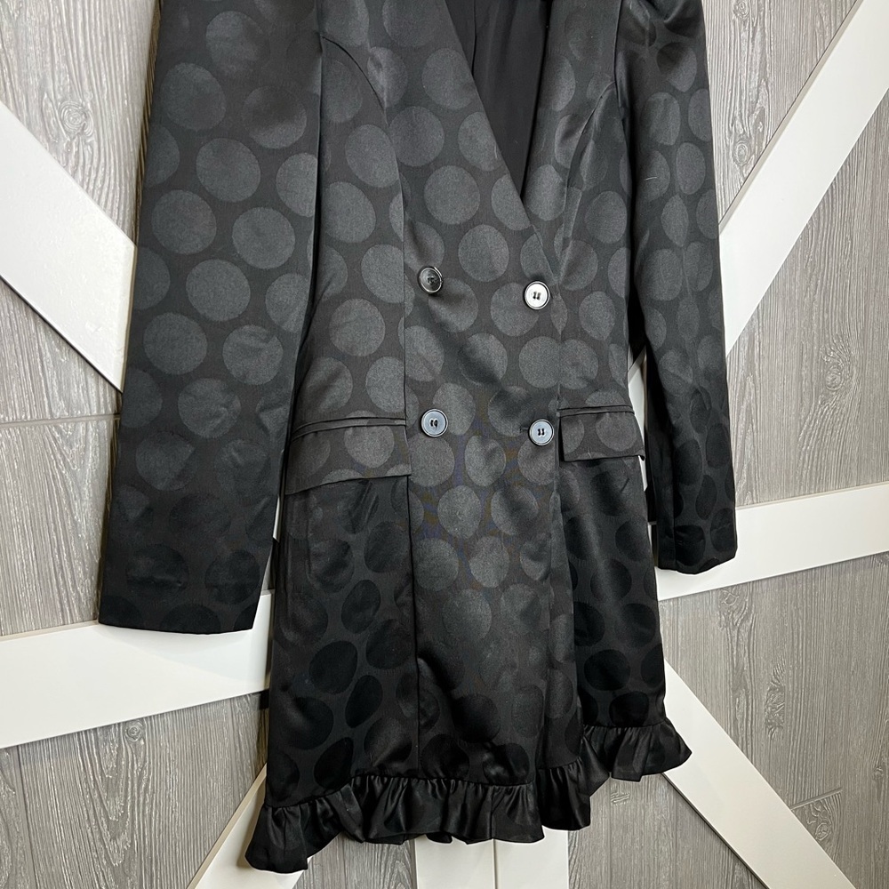 Zara Black Polka Dot Satin Blazer Dress - Picture 2 of 9